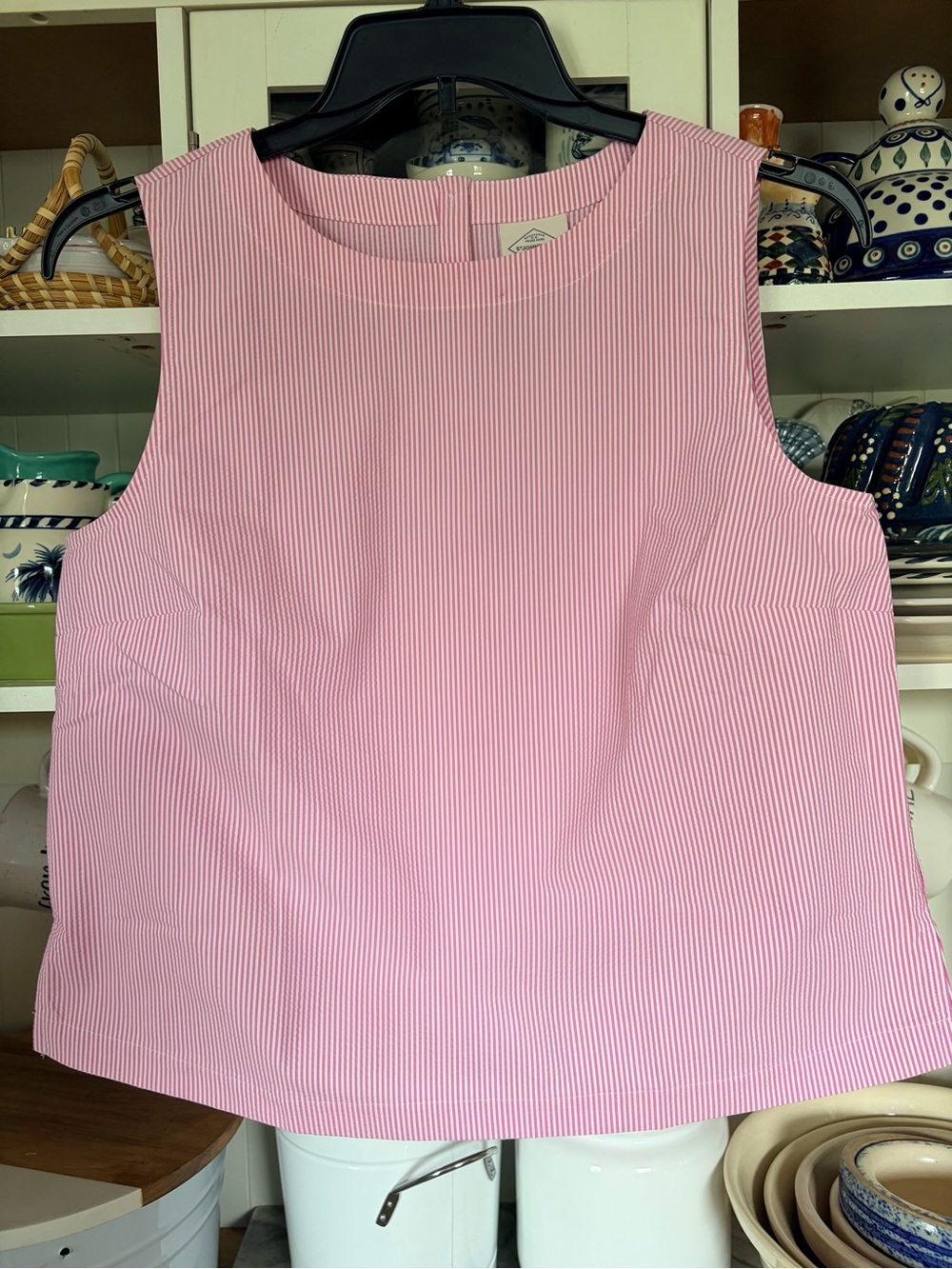 St. John's Bay Top XL Pink/White Striped Seersucker Sleeveless Top NWOT